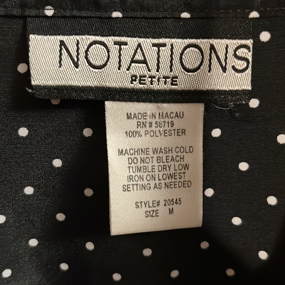 Notations Petite black & white polka dot shirt size MP - Picture 2 of 4